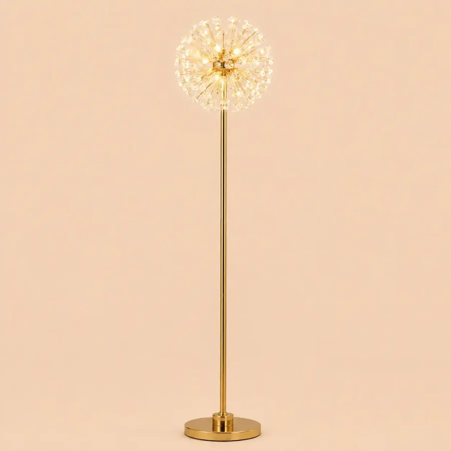 Elira-lampadar auriu elegant cu cristale si 8 becuri