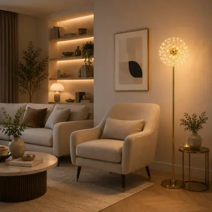Elira-lampadar auriu elegant cu cristale si 8 becuri