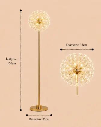 Elira-lampadar auriu elegant cu cristale si 8 becuri