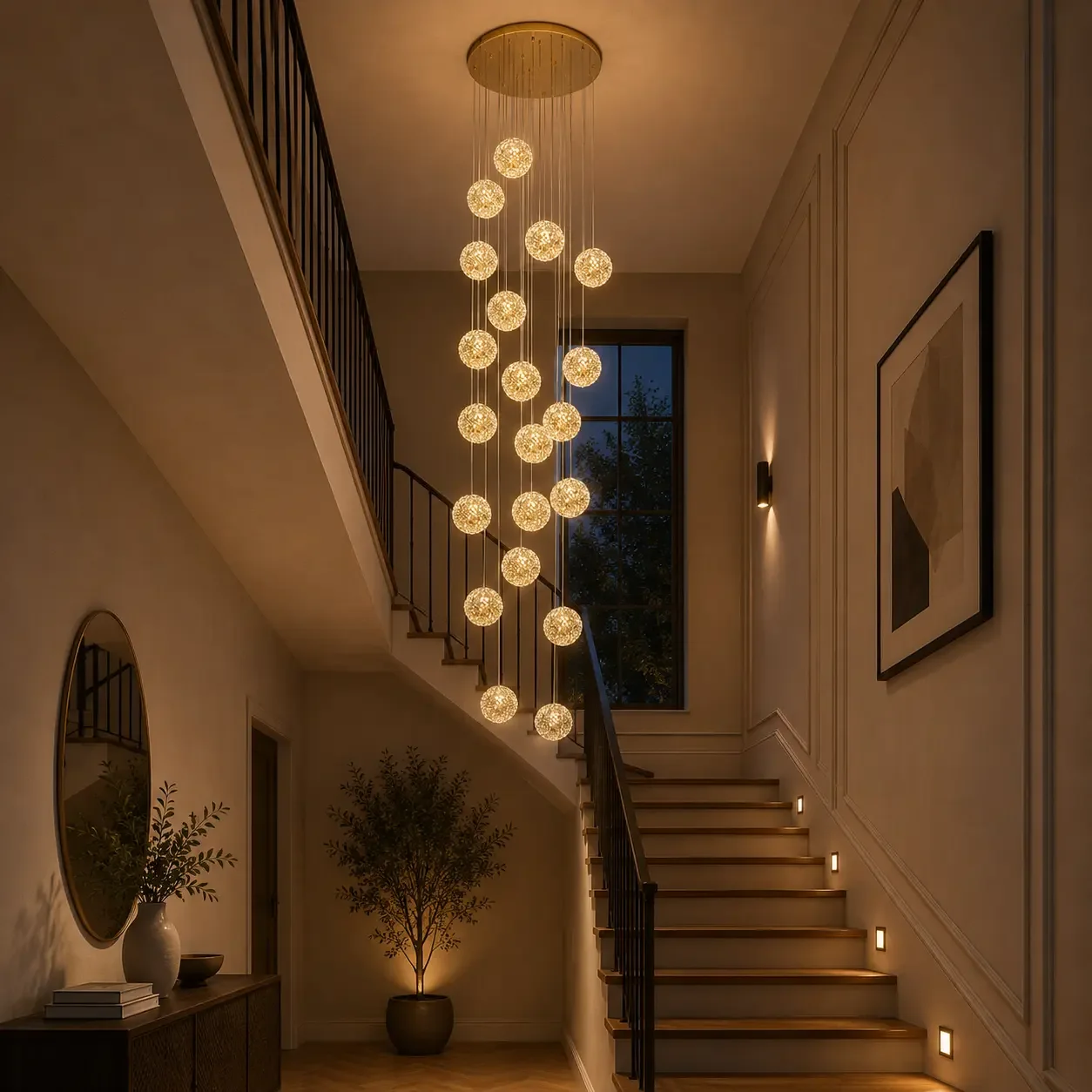 Celia-candelabru led auriu cu 20 bile de cristal