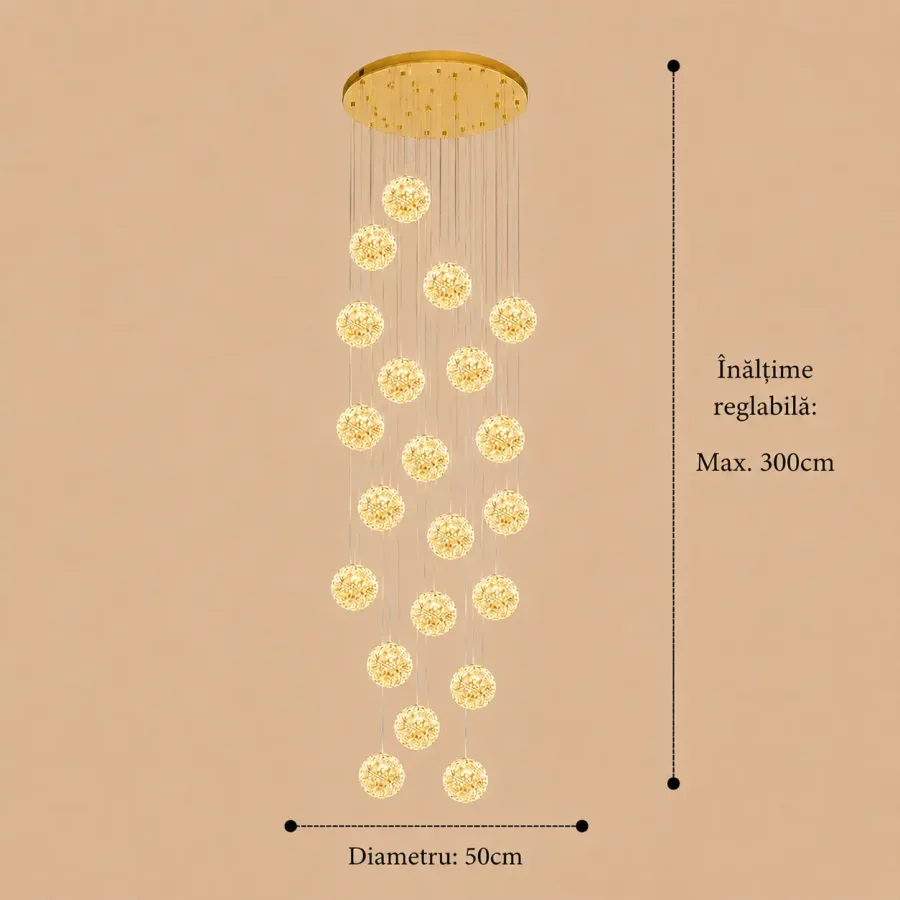 Celia-candelabru led auriu cu 20 bile de cristal
