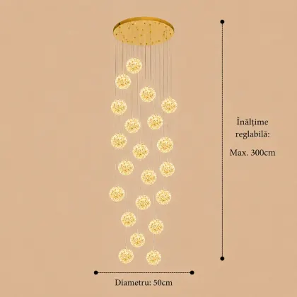 Celia-candelabru led auriu cu 20 bile de cristal