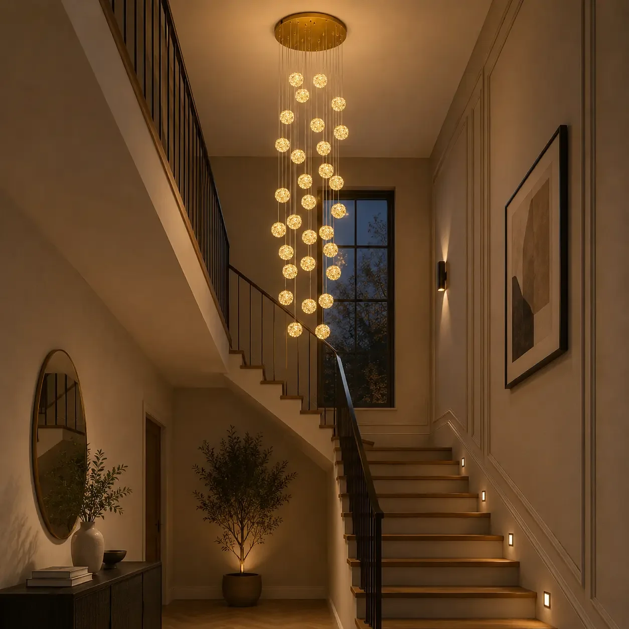Celia-candelabru led auriu cu 30 bile de cristal