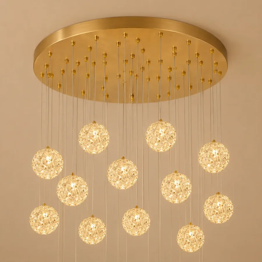 Celia-candelabru led auriu cu 30 bile de cristal