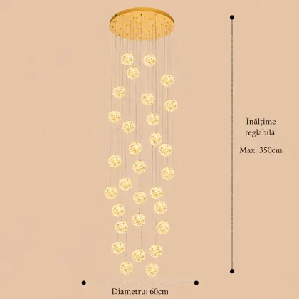 Celia-candelabru led auriu cu 30 bile de cristal