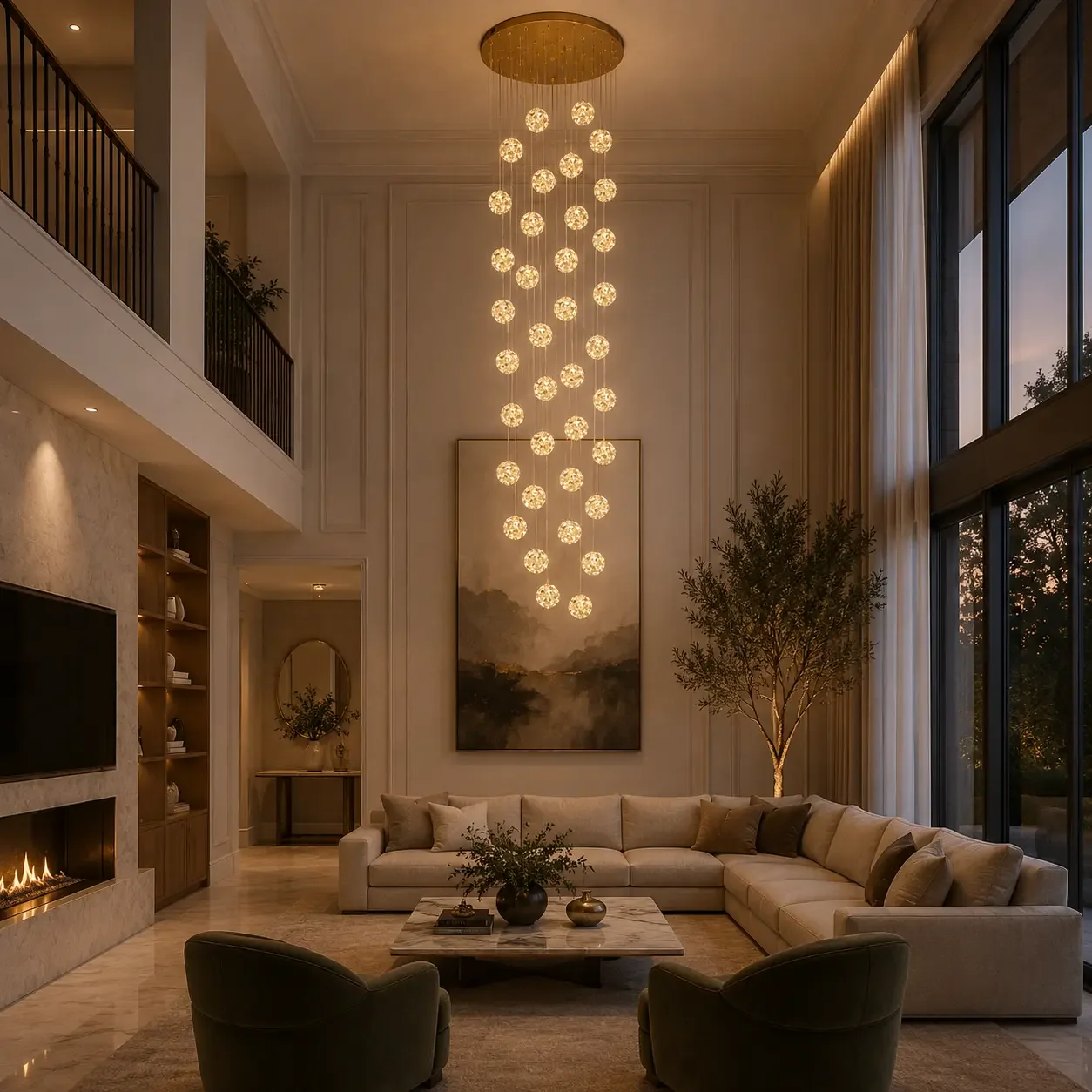 Celia-candelabru led auriu cu 60 bile de cristal