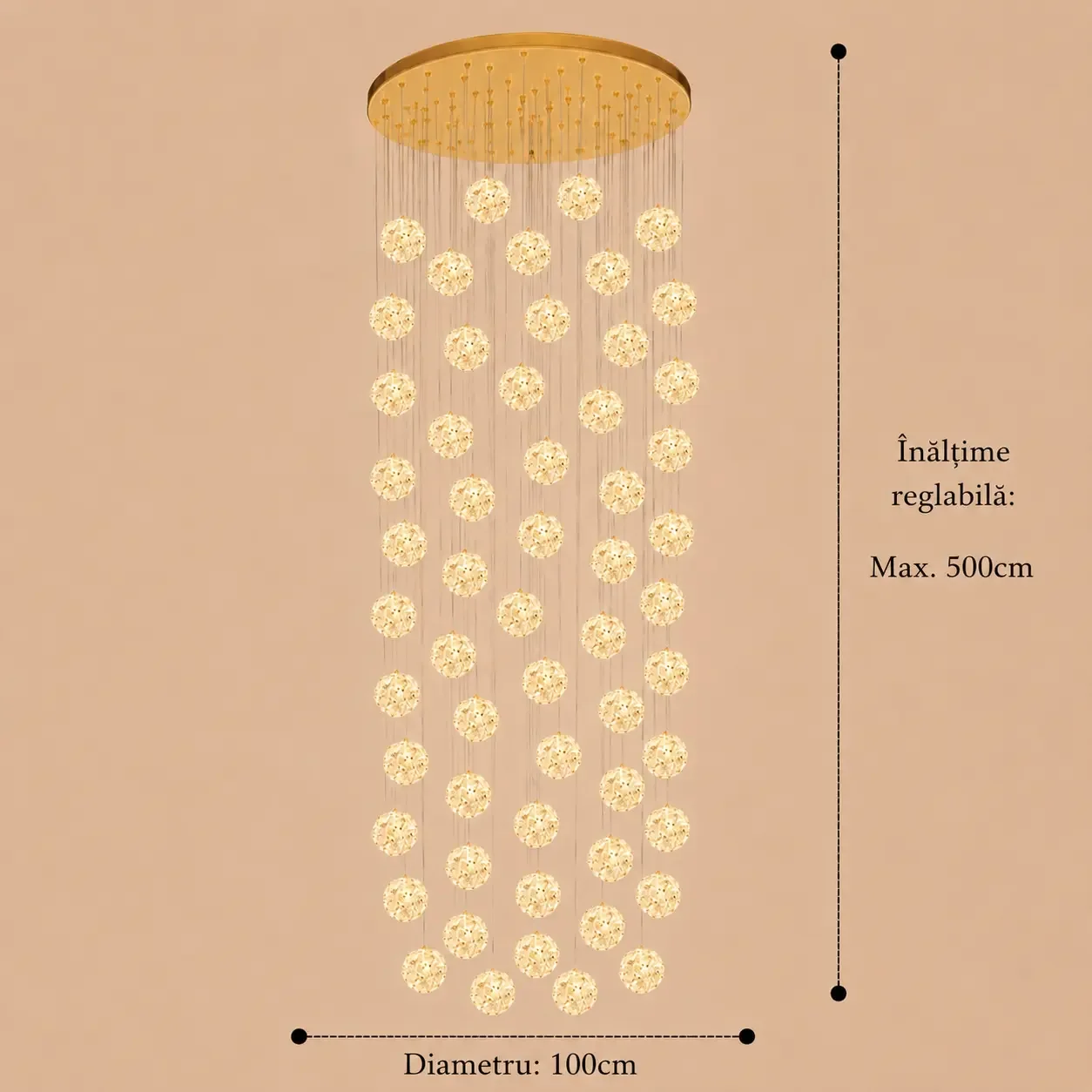 Celia-candelabru led auriu cu 60 bile de cristal