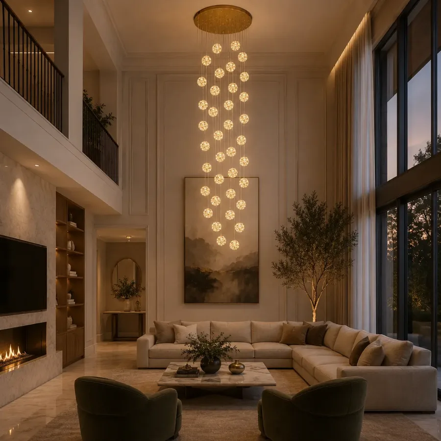 Celia-candelabru led auriu cu 60 bile de cristal