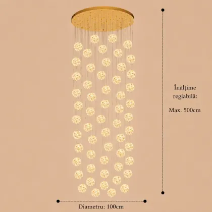 Celia-candelabru led auriu cu 60 bile de cristal
