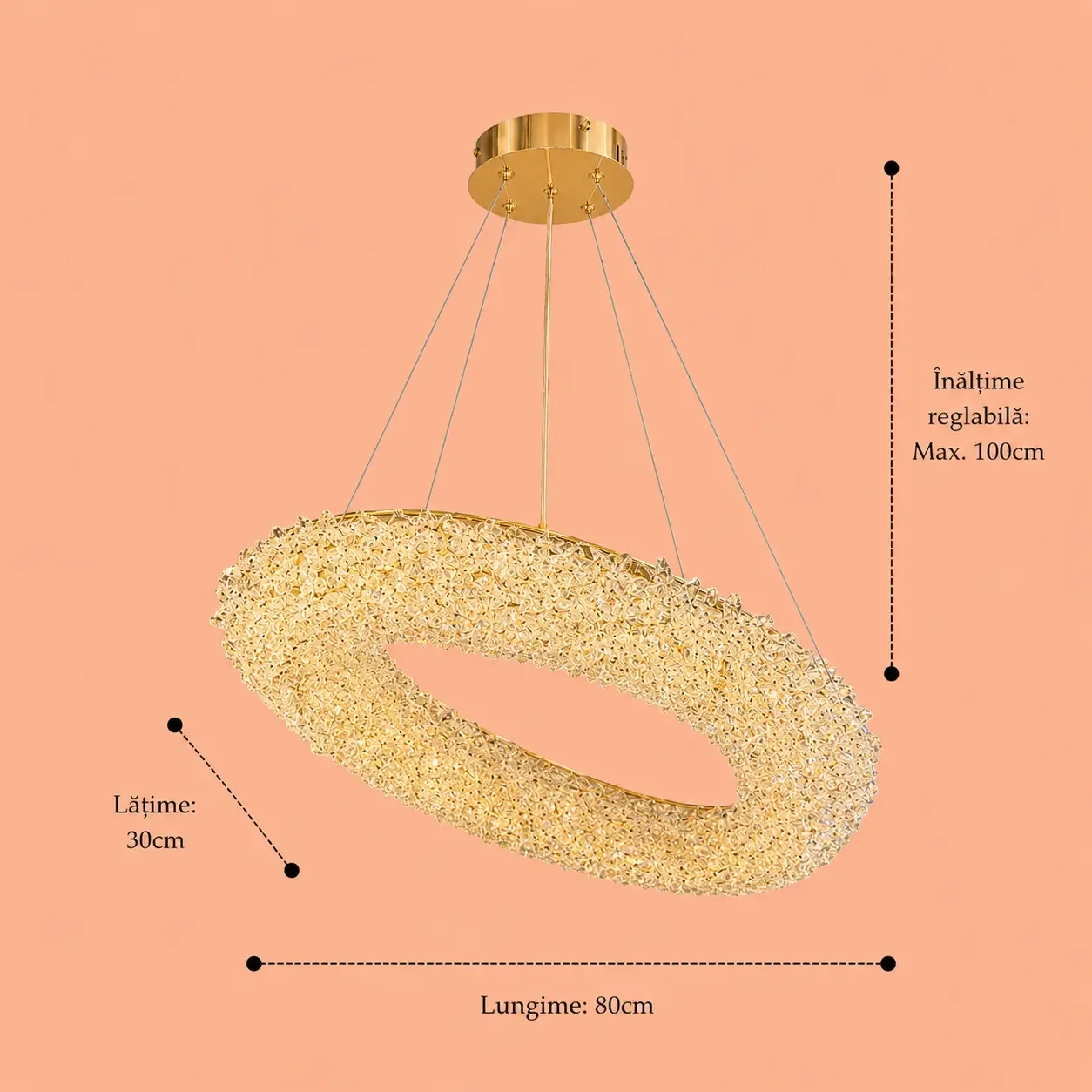 Celia-lustra led aurie cu pietre de cristal