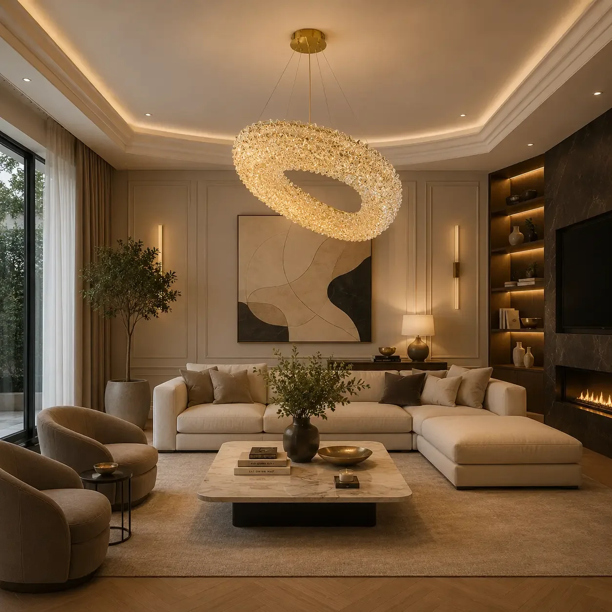 Celia-lustra led aurie cu pietre de cristal
