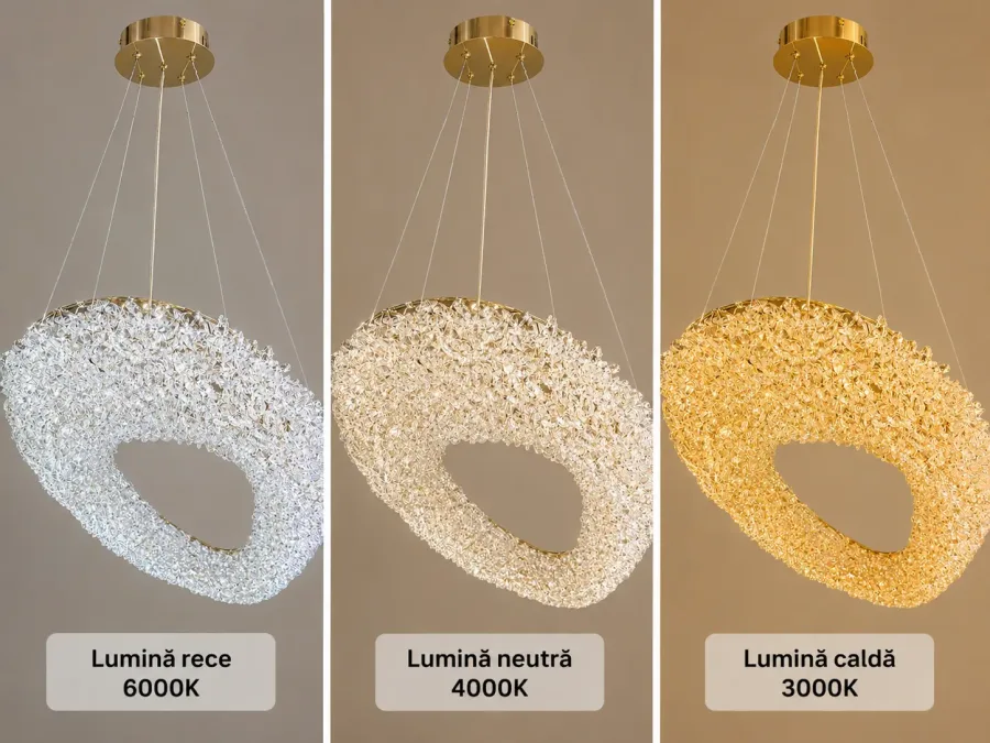 Celia-lustra led aurie cu pietre de cristal