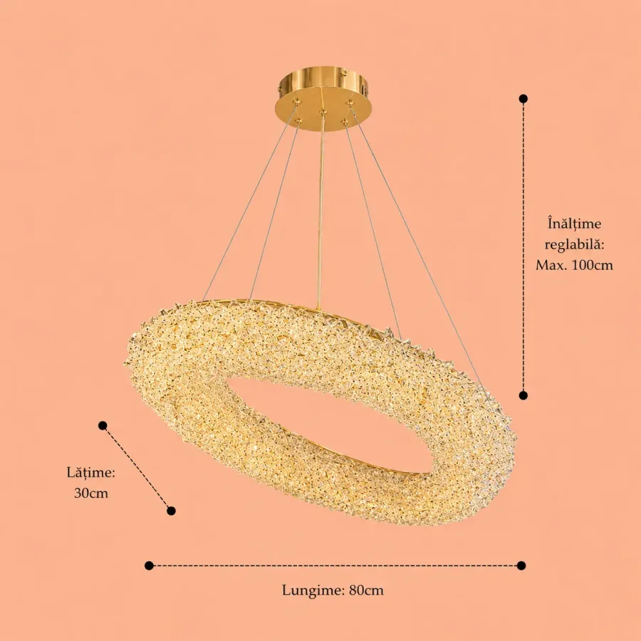 Celia-lustra led aurie cu pietre de cristal