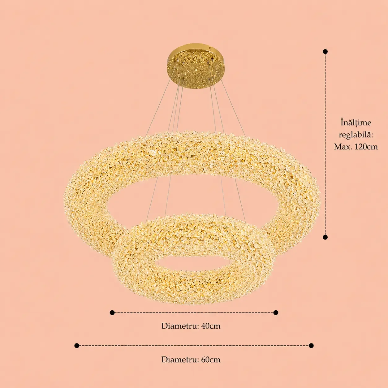 Celia-lustra led 2 cercuri cu pietre de cristal