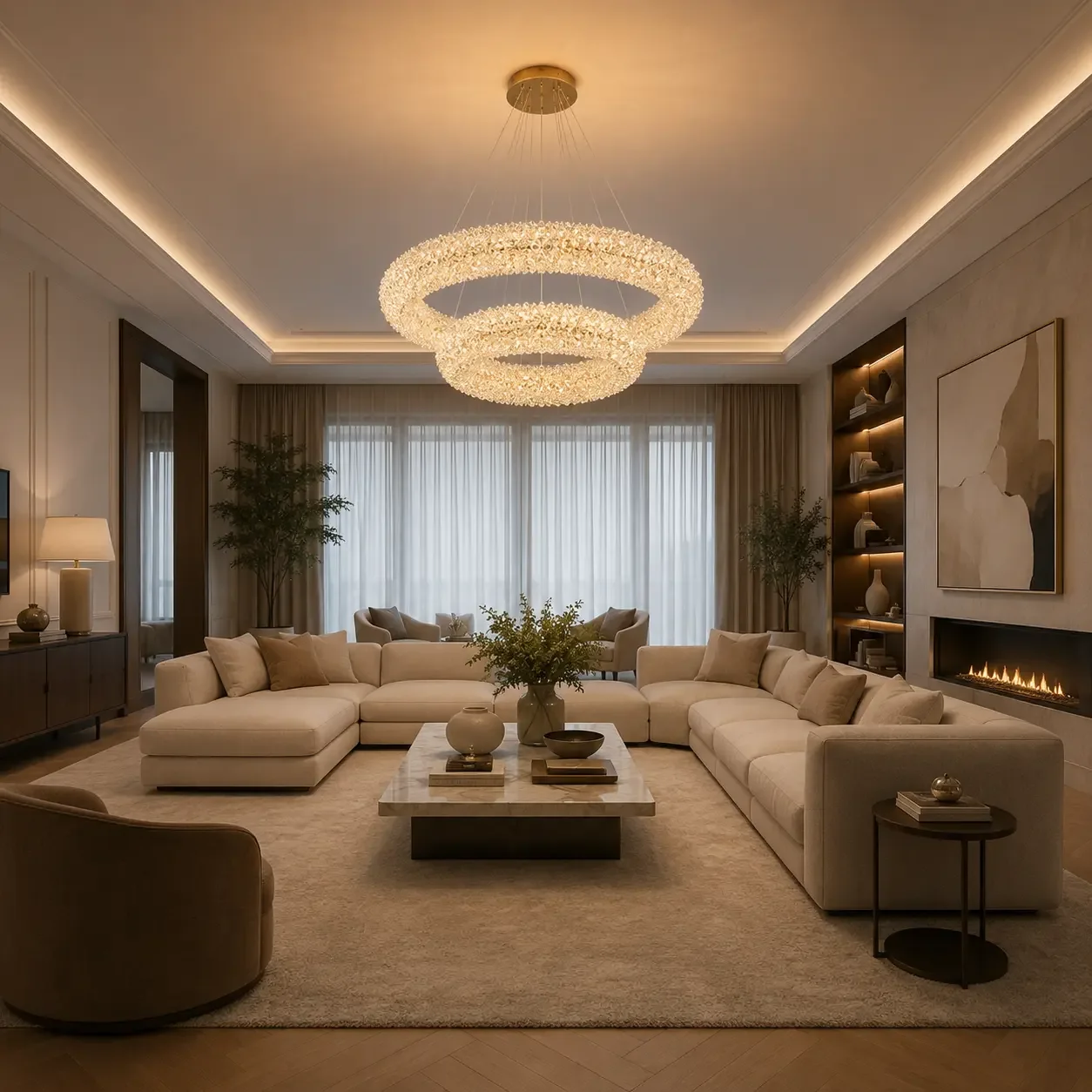 Celia-lustra led 2 cercuri cu pietre de cristal