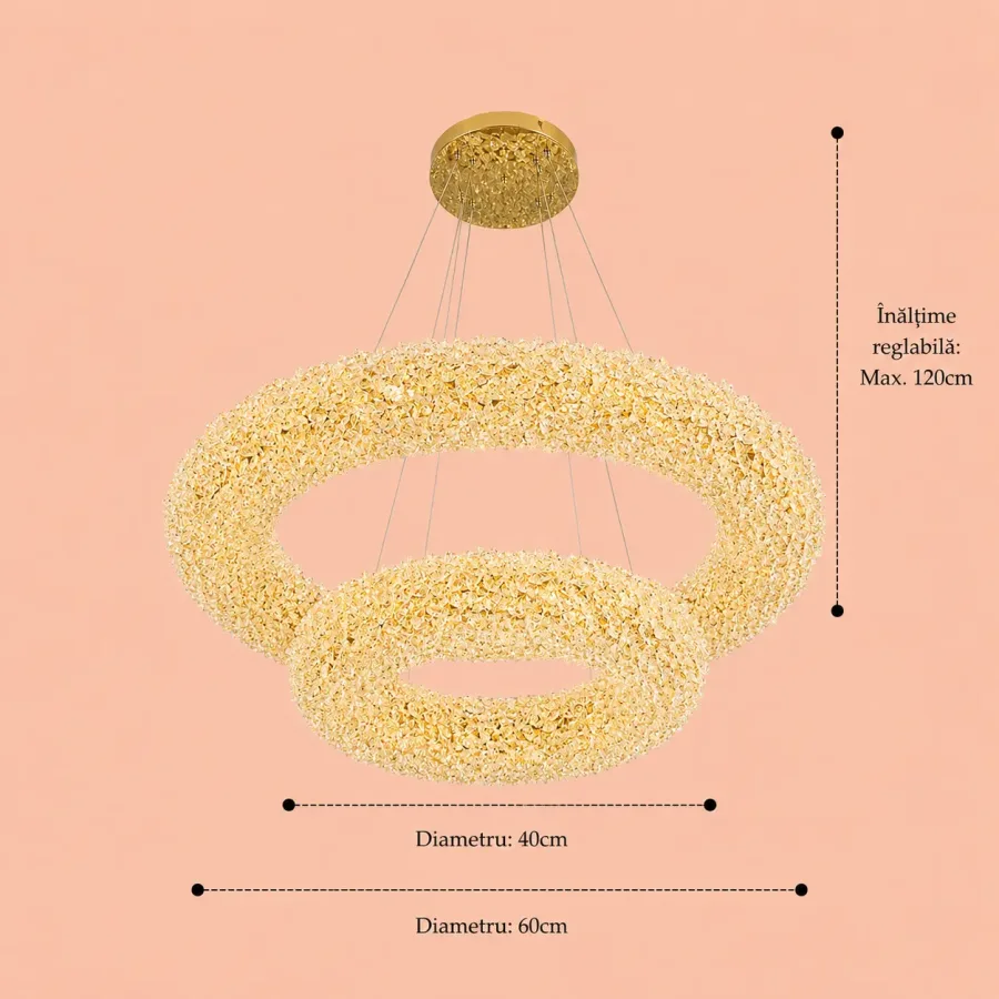 Celia-lustra led 2 cercuri cu pietre de cristal