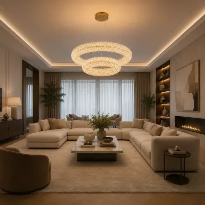 Celia-lustra led 2 cercuri cu pietre de cristal