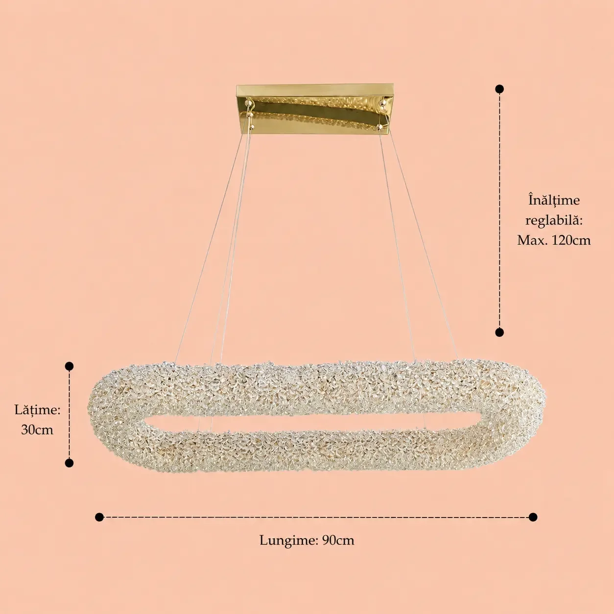 Celia-lustra led ovala cu pietre de cristal