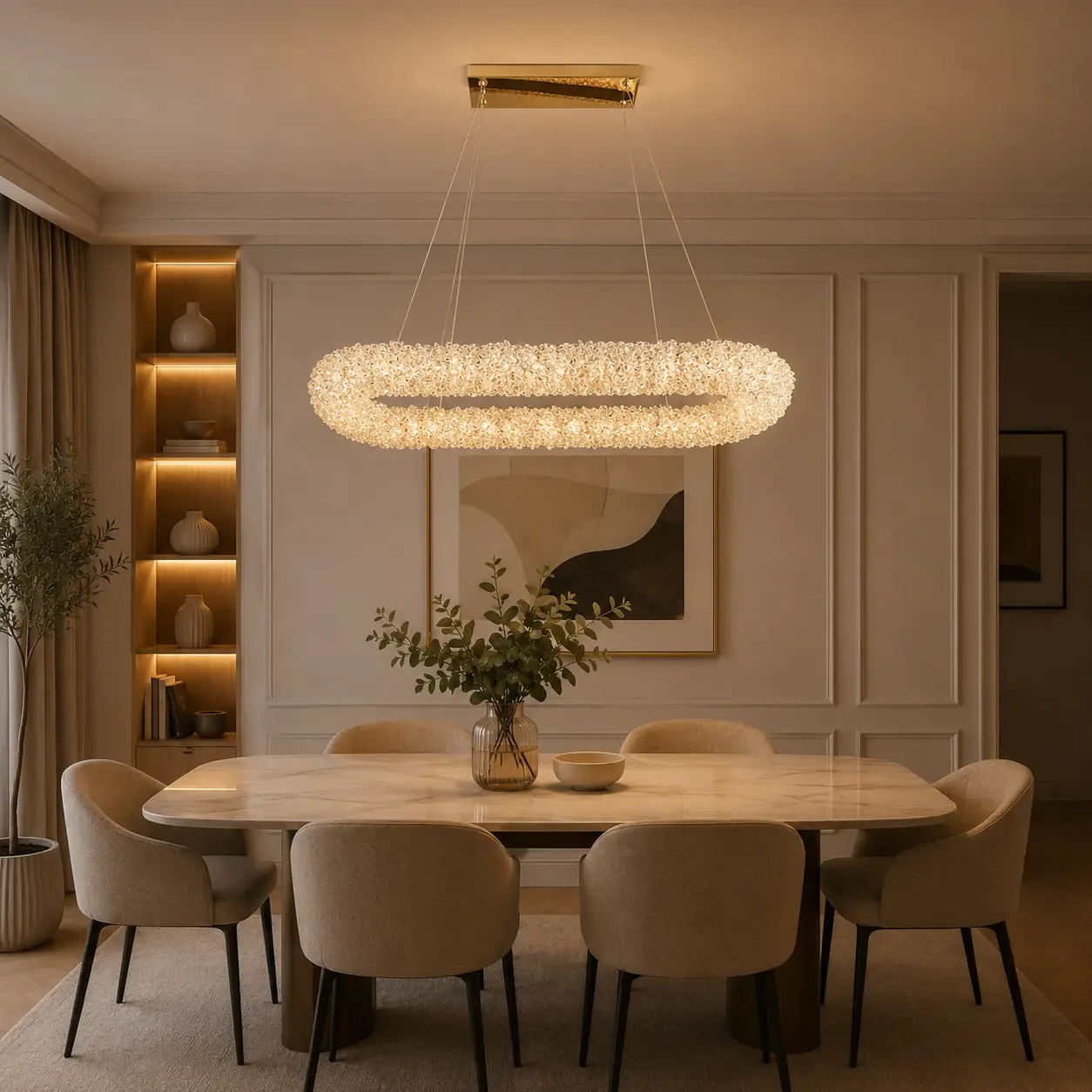 Celia-lustra led ovala cu pietre de cristal