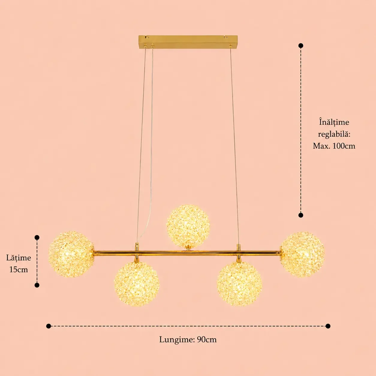 Celia-lustra led 5 bile cu pietre de cristal
