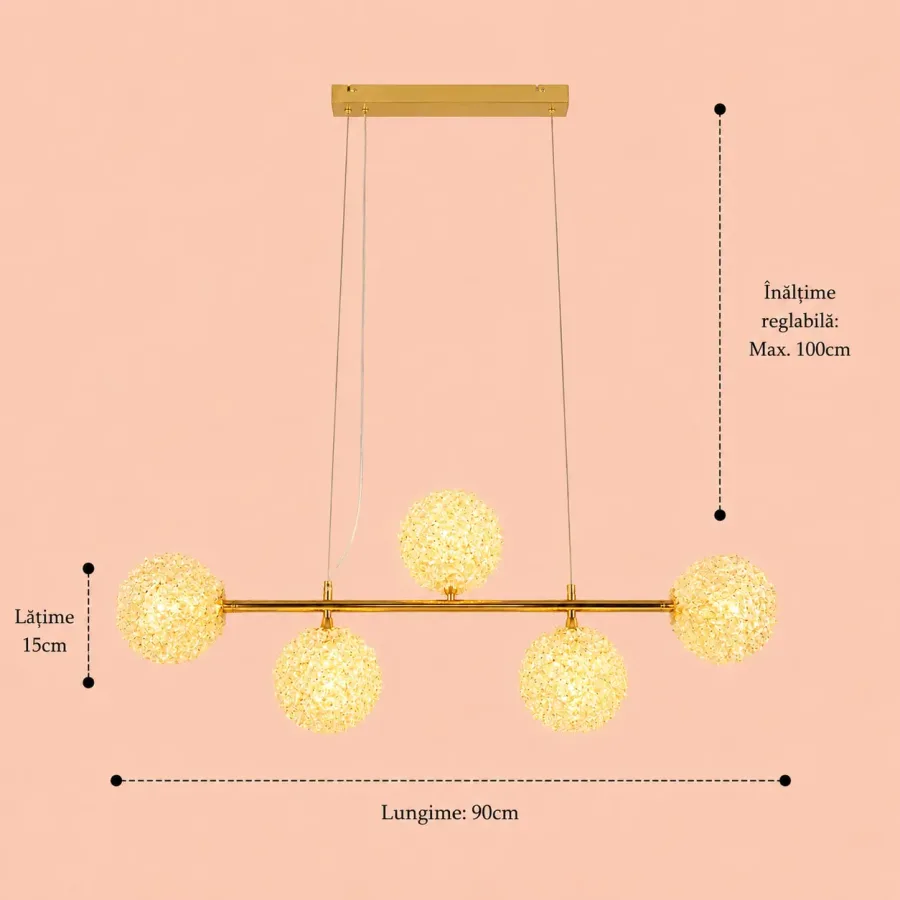 Celia-lustra led 5 bile cu pietre de cristal