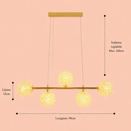 Celia-lustra led 5 bile cu pietre de cristal