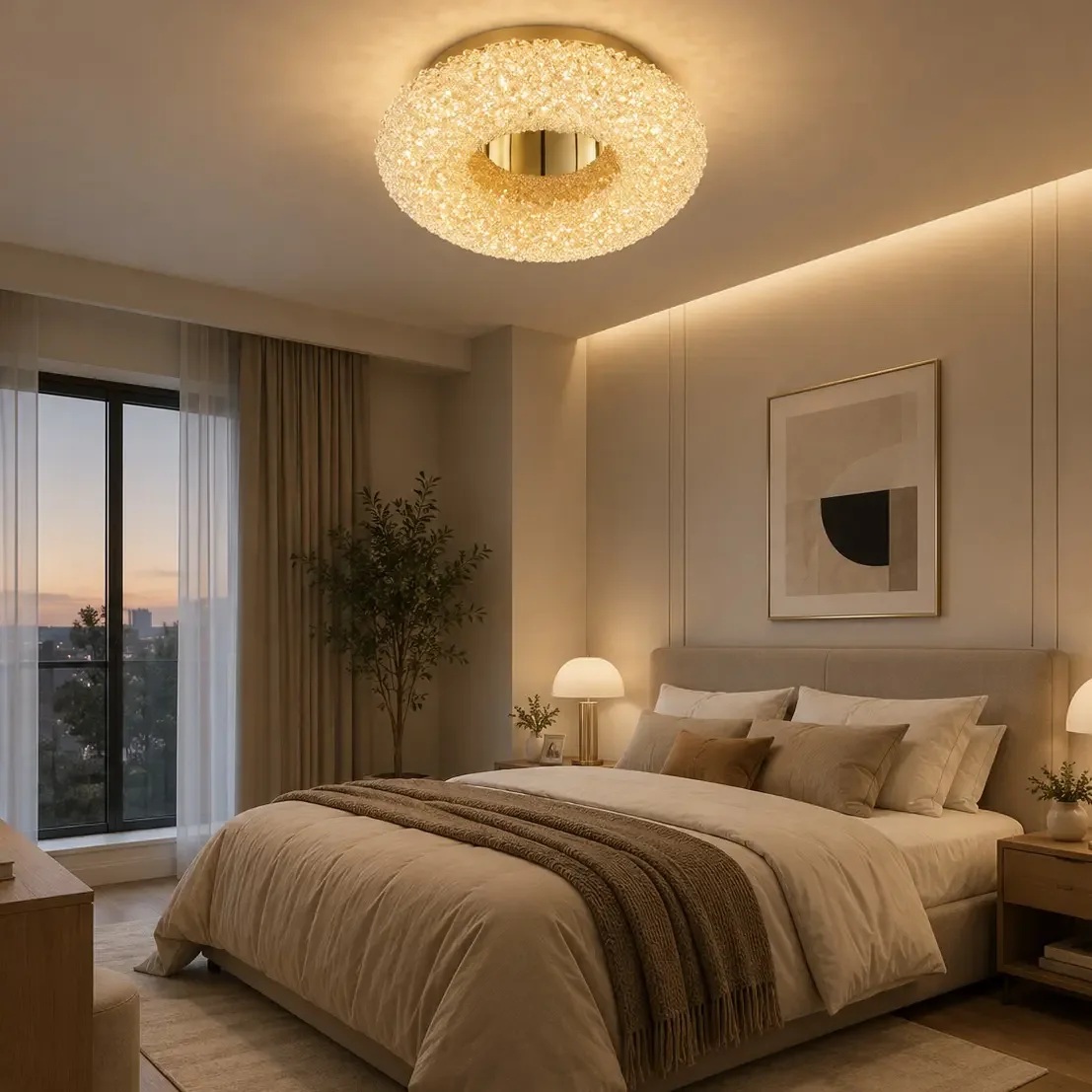 Celia-plafoniera led Diam.40cm cu pietre de cristal