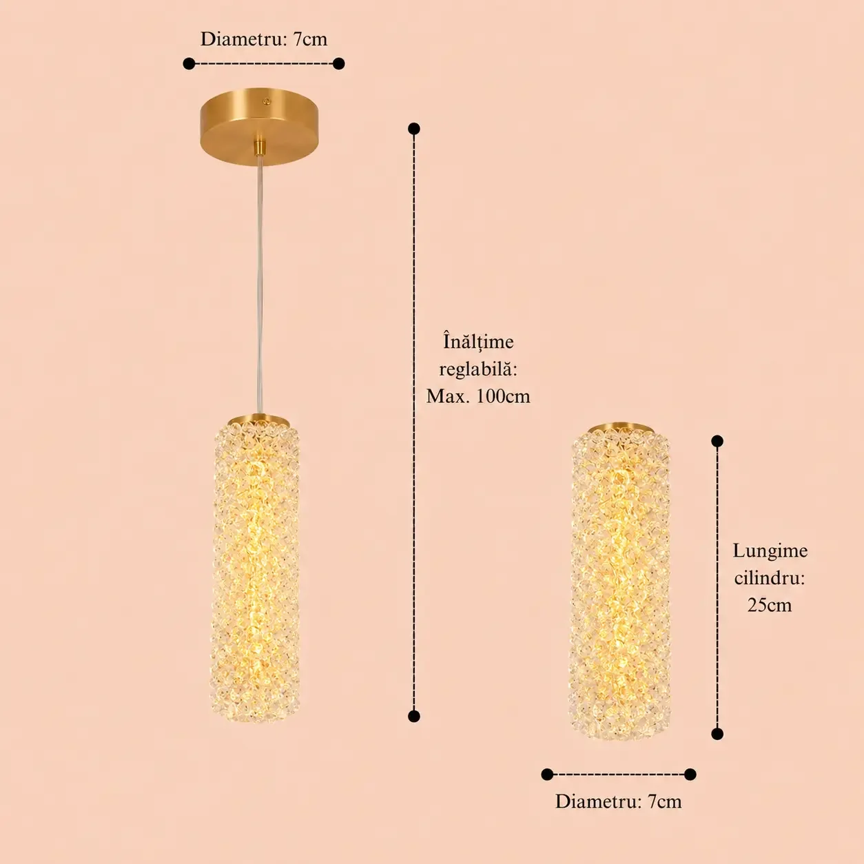 Celia-pendul led auriu cu pietre de cristal