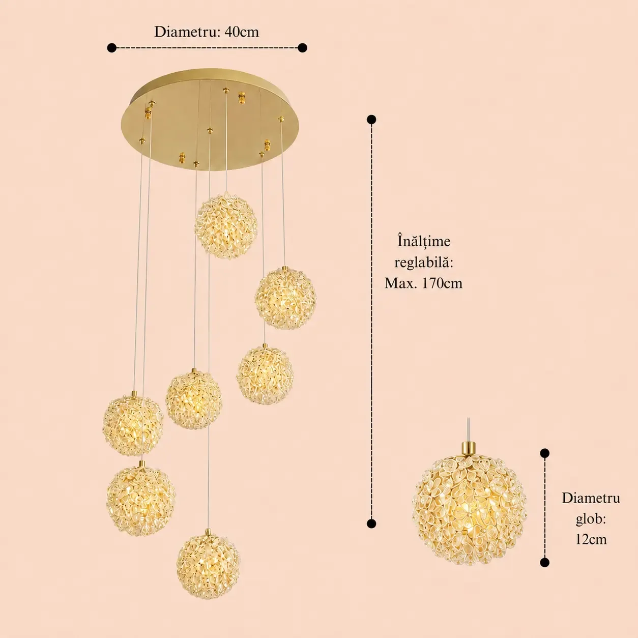 Celia-lustra led spirala 7 bile cu pietre de cristal
