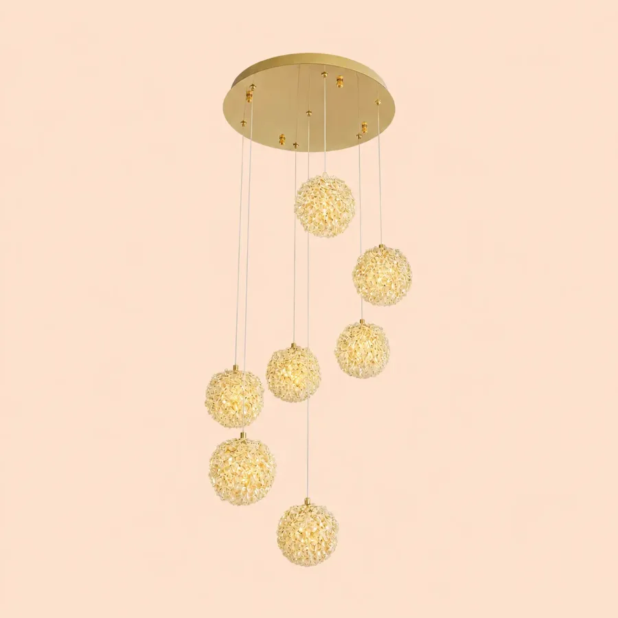 Celia-lustra led spirala 7 bile cu pietre de cristal