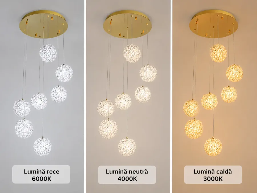 Celia-lustra led spirala 7 bile cu pietre de cristal