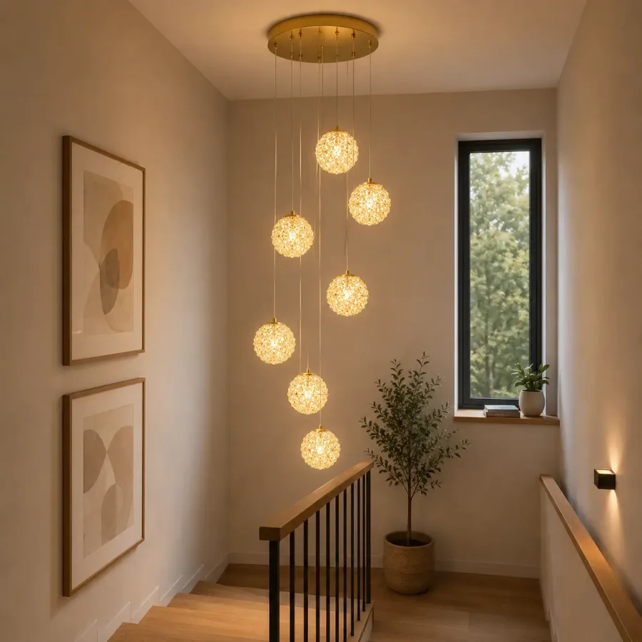 Celia-lustra led spirala 7 bile cu pietre de cristal