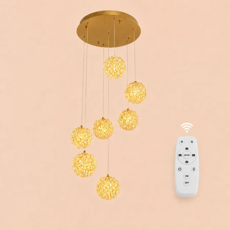 Celia-lustra led spirala 7 bile cu pietre de cristal