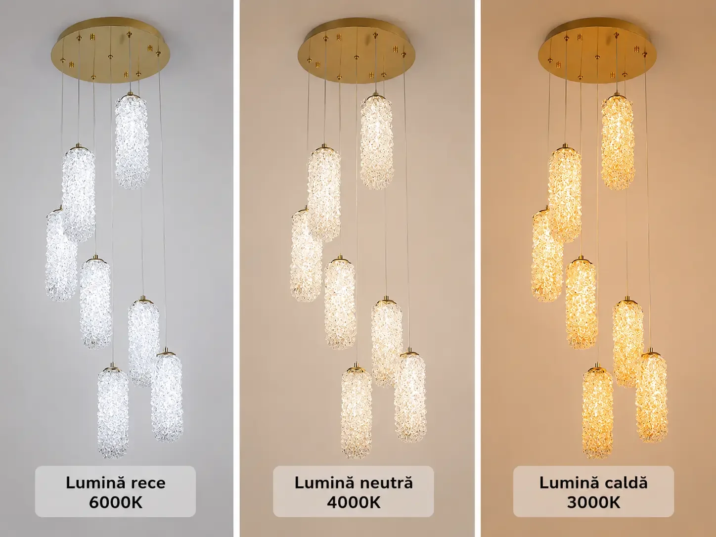 Celia-lustra led spirala 7 cilindri cu pietre de cristal