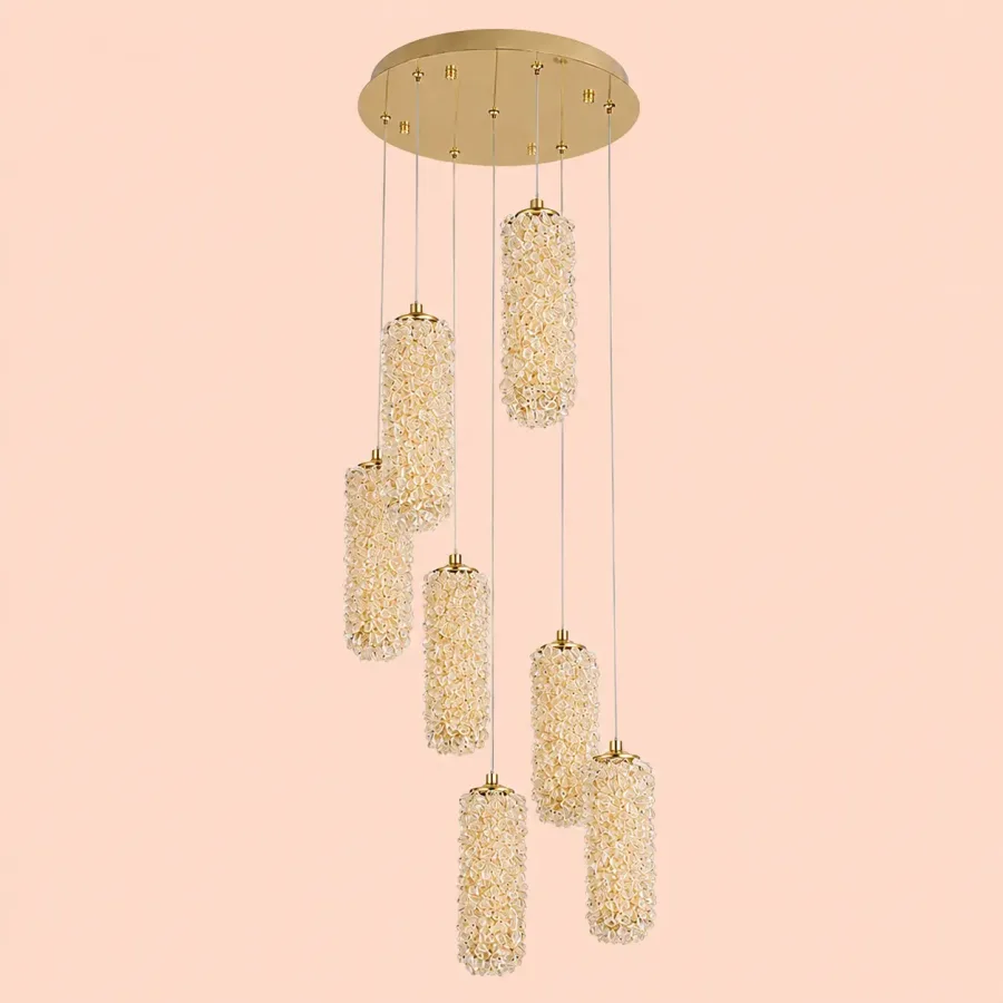 Celia-lustra led spirala 7 cilindri cu pietre de cristal