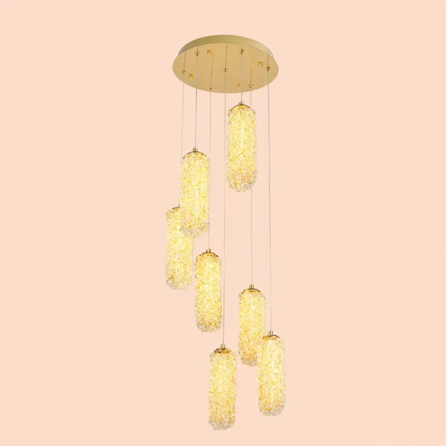 Celia-lustra led spirala 7 cilindri cu pietre de cristal
