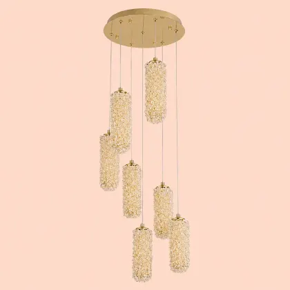 Celia-lustra led spirala 7 cilindri cu pietre de cristal