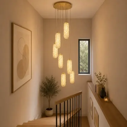 Celia-lustra led spirala 7 cilindri cu pietre de cristal