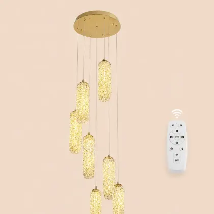 Celia-lustra led spirala 7 cilindri cu pietre de cristal