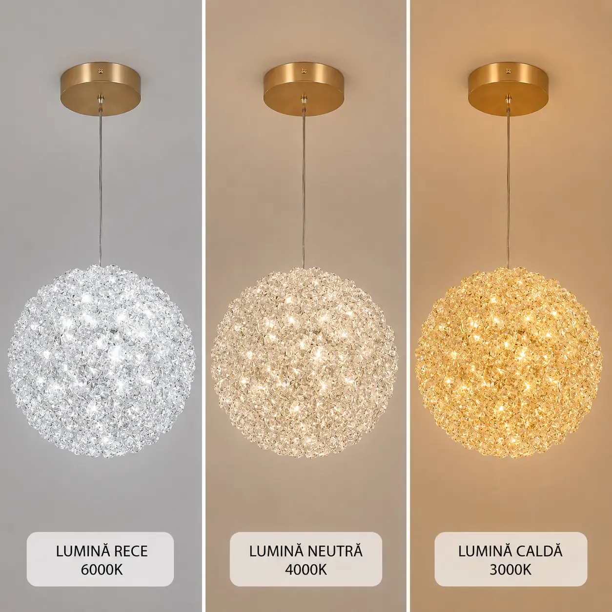 Celia-pendul led auriu Diam.18cm cu pietre de cristal