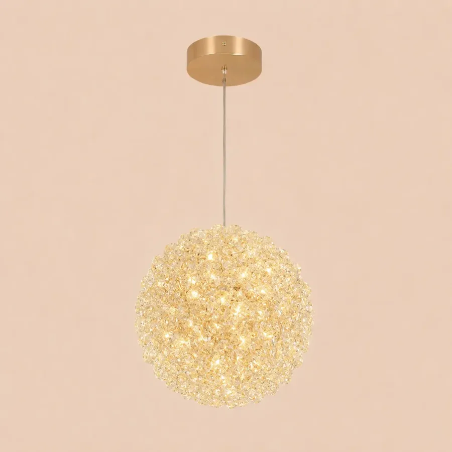 Celia-pendul led auriu Diam.18cm cu pietre de cristal