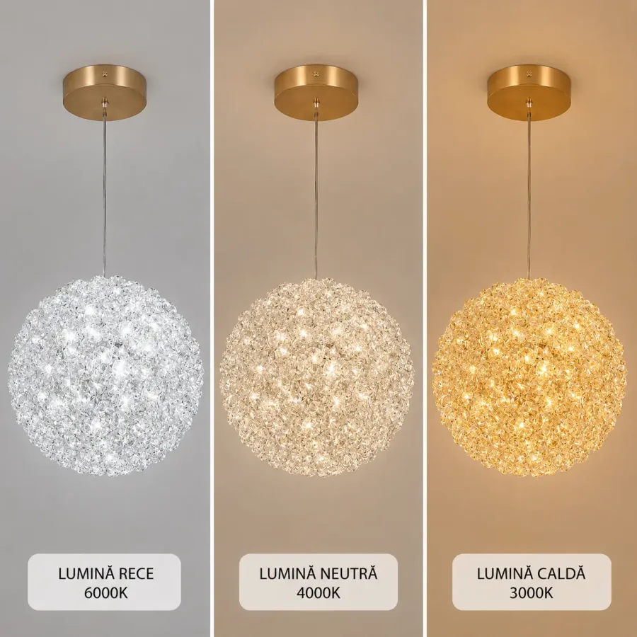 Celia-pendul led auriu Diam.18cm cu pietre de cristal