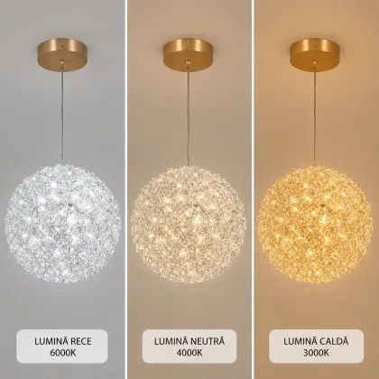 Celia-pendul led auriu Diam.18cm cu pietre de cristal