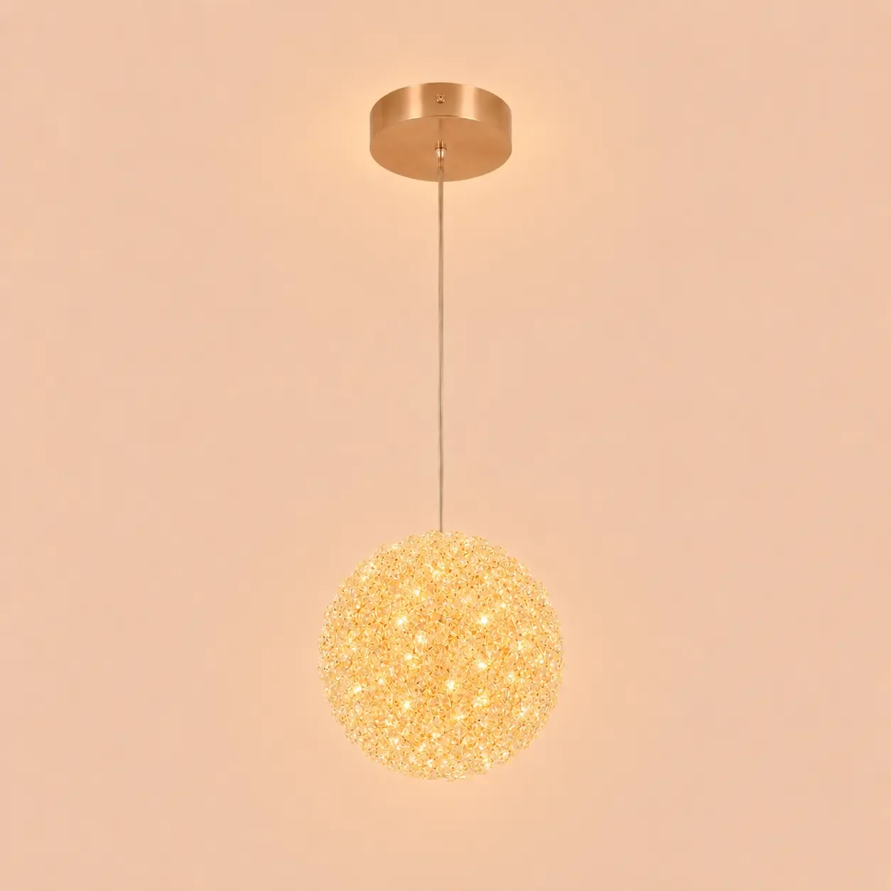Celia-pendul led auriu Diam.15cm cu pietre de cristal