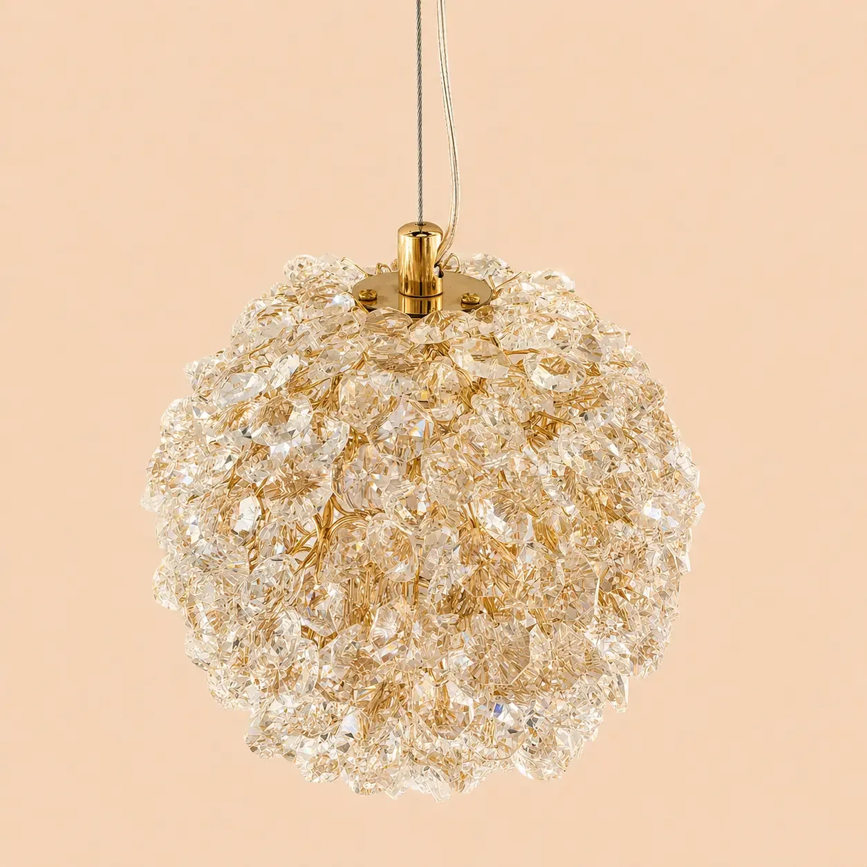 Celia-pendul led auriu Diam.15cm cu pietre de cristal