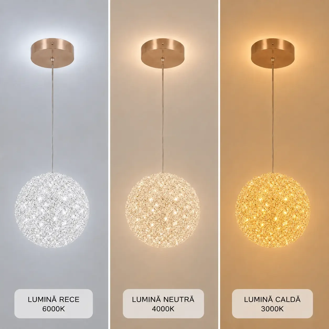 Celia-pendul led auriu Diam.15cm cu pietre de cristal