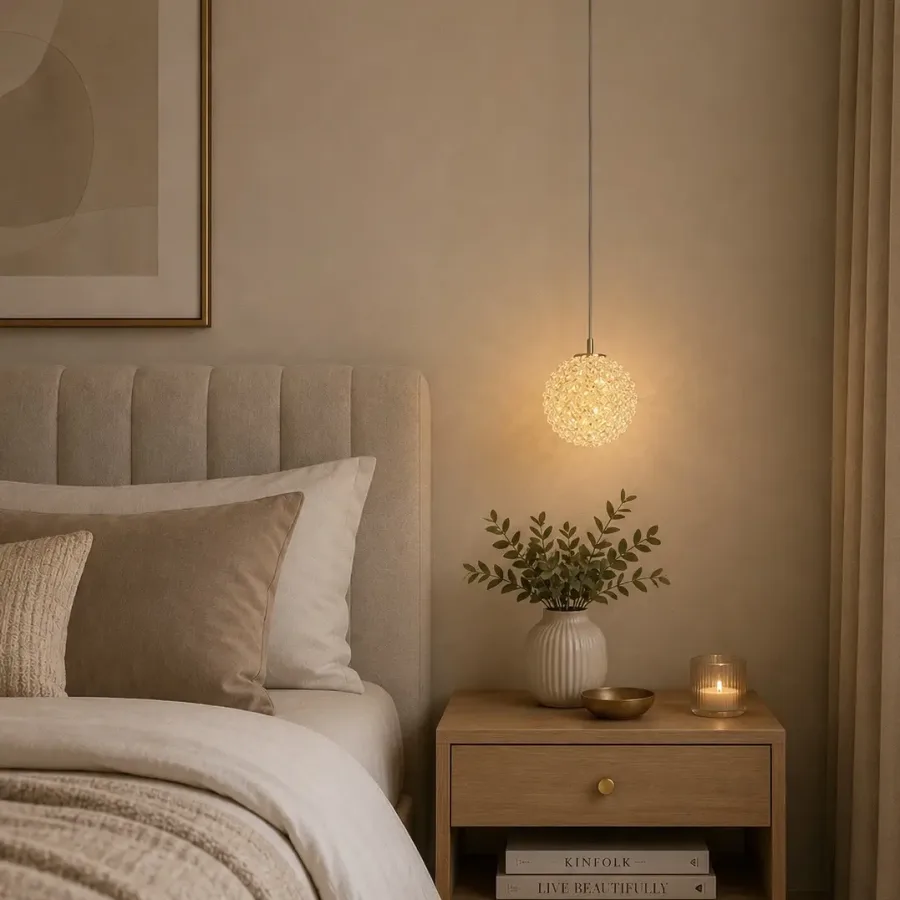 Celia-pendul led auriu Diam.12cm cu pietre de cristal