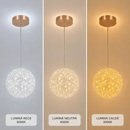 Celia-pendul led auriu Diam.12cm cu pietre de cristal
