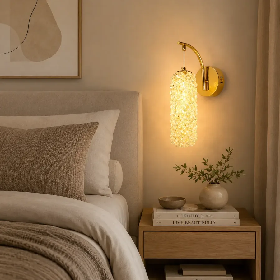 Celia-aplica led aurie cilindru cu pietre de cristal