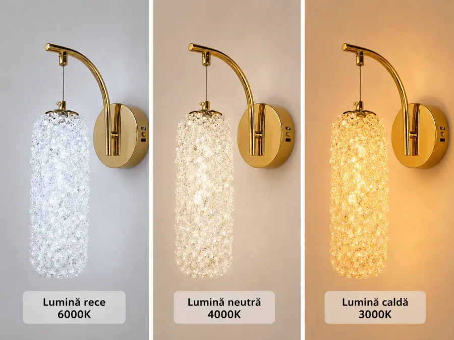 Celia-aplica led aurie cilindru cu pietre de cristal